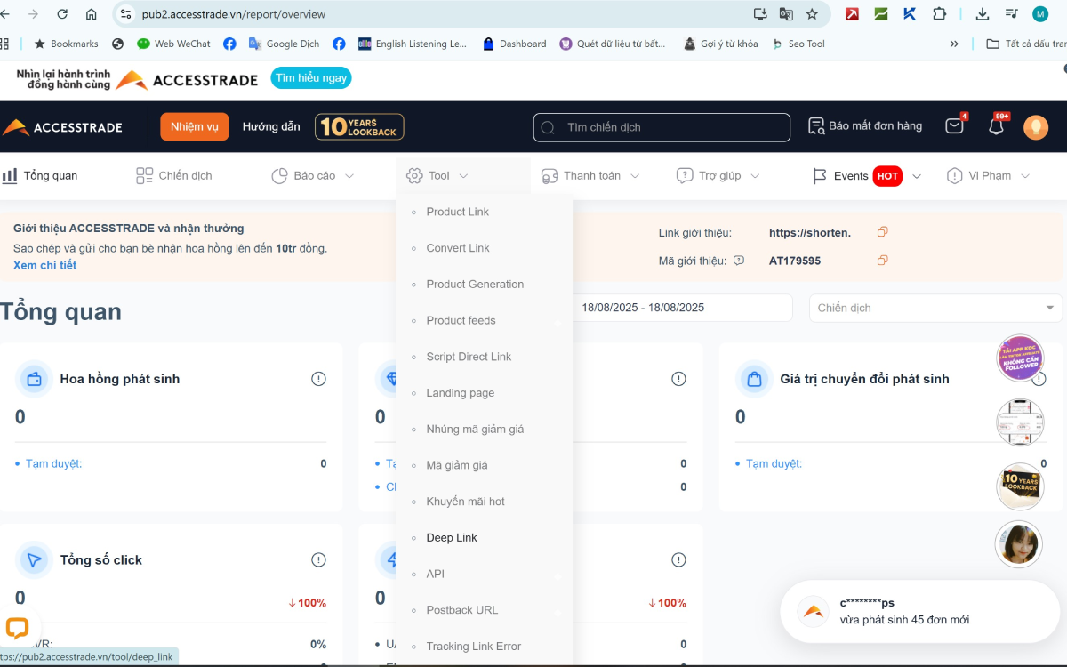 Giao diện Accesstrade