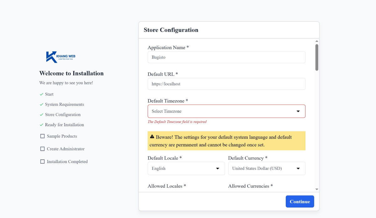 Giao diện Store Configuration