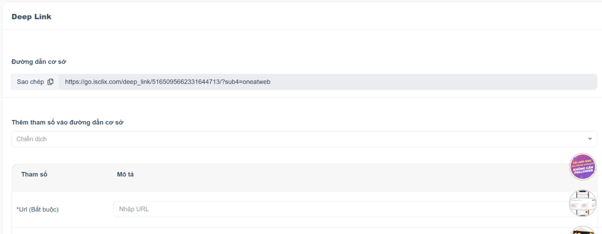 Trang Deeplink của Accesstrade