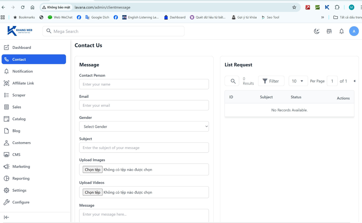 Giao diện li&ecirc;n hệ
