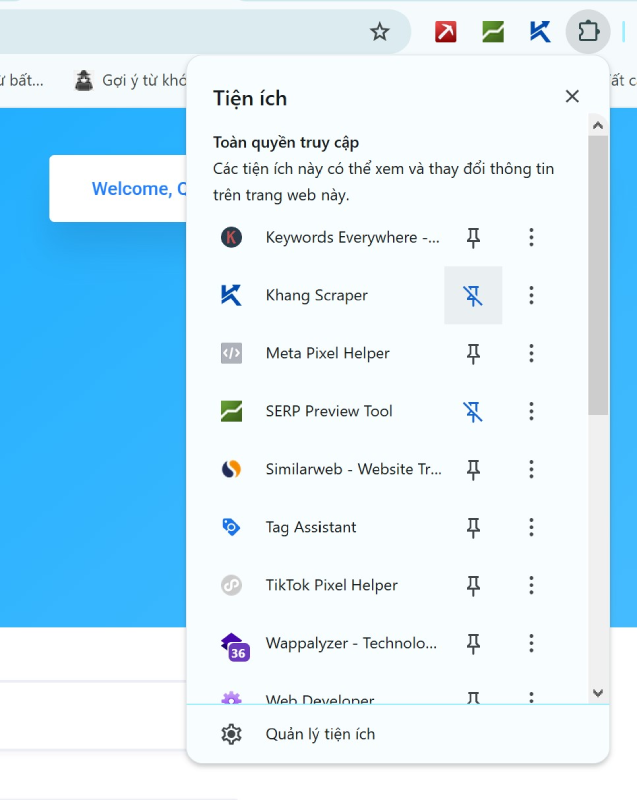 Ghim Khang Scraper v&agrave;o tr&igrave;nh duyệt