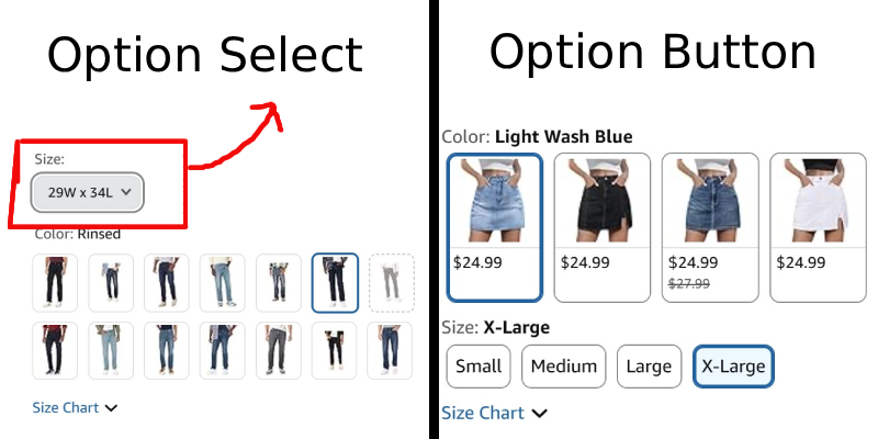 Giao diện sản phẩm với các thuộc tính button