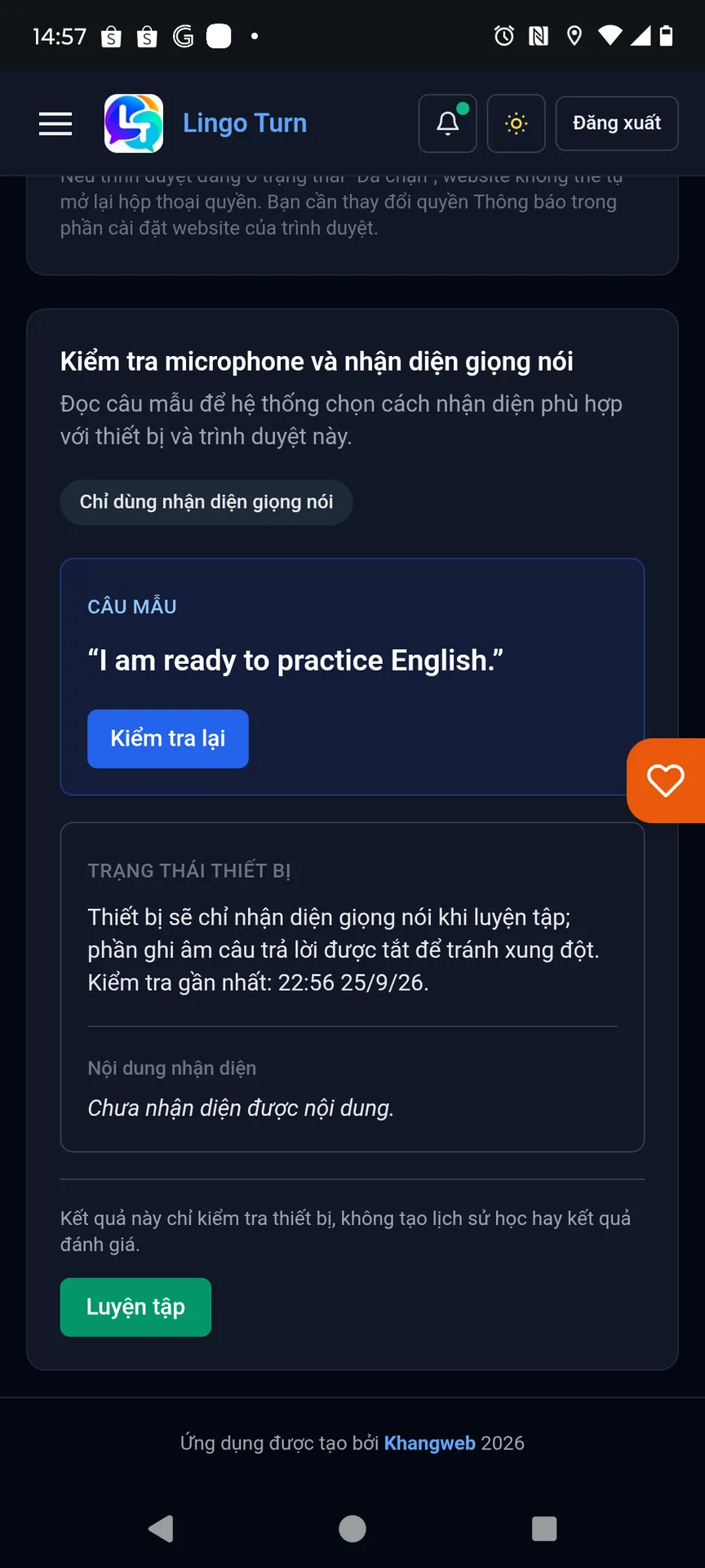 Màn hình Cài đặt microphone