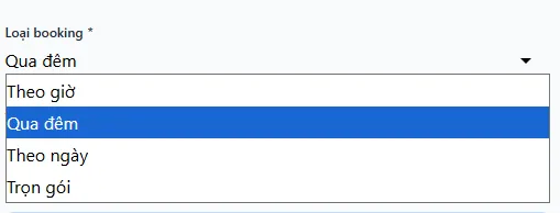 Dropdown chọn loại booking