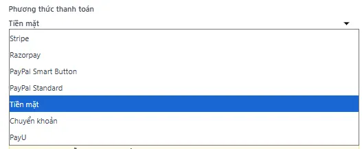 Dropdown Phương thức thanh toán