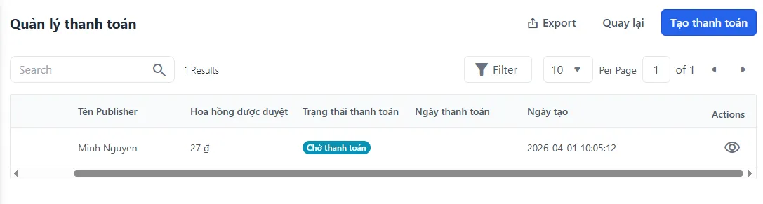 Danh sách thanh toán