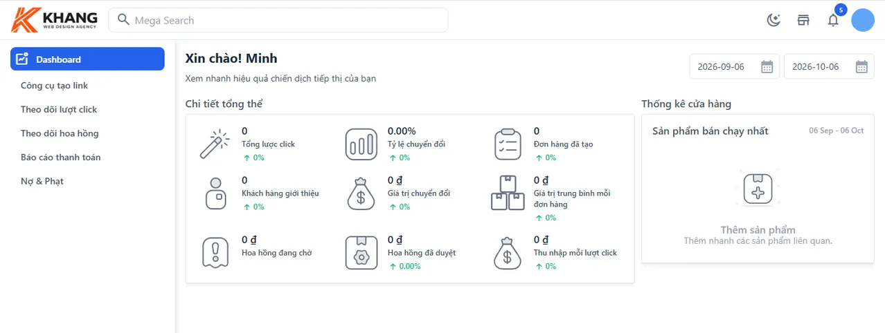 Giao diện Dashboard của Publisher