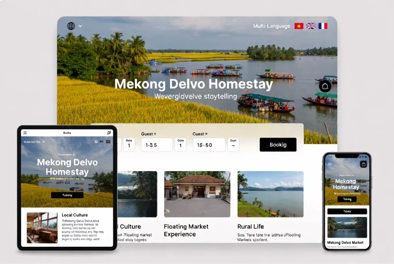 Mẫu website homestay đa ngôn ngữ giao diện tùy biến hiện đại