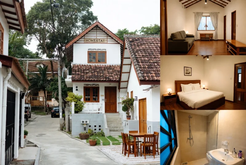small coastal homestay Vietnam, not beachfront, minimal architecture, warm sunlight, sandy tones, quiet atmosphere
