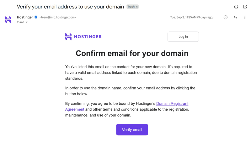 H&igrave;nh ảnh x&aacute;c nhận t&ecirc;n miền qua email